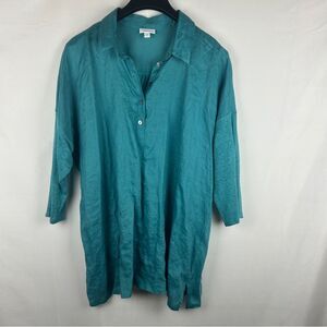 J. Jill teal linen Button-Up Shirt mixed texture size XL